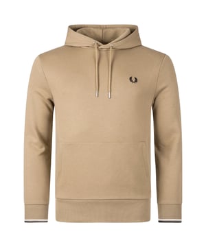Fred Perry Brown Hooded Jumper, Tipped Sleeve, Long Sleeve Hoodie, 79% Cotton, 21% Polyester, Light Brown Hoodie. Tipped Sleeves, Brown Hoodie