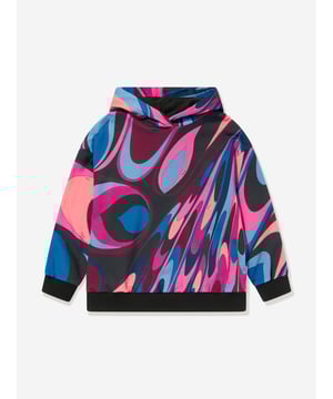Italian label Emilio Pucci is romantically preoccupied with vintage-inspired abstracts. This girls multicolour hoodie is depicted in cotton jersey via the beautiful archival 'Maddena' motif from the 60s as an allover design to emanate the effect of movement. With a hood and ribbed detail, she will look effortlessly sophisticated.‚ 100% Cotton ‚ Knitted Fabric: 78% Cotton, 19% Polyamide