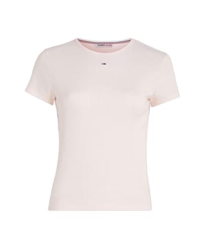 T-Shirt Tommy Jeans Essential Cot Femme Rosa Baumwolle. Authentisches Kleidungsstück der Marke Tommy Jeans - Streetwear/Sportswear-Design von Tommy Jeans - Tommy Jeans für Frauen, modisch und perfekt für den Alltag - Das rosa T-Shirt von Tommy Jeans passt perfekt zu Ihrer Garderobe - bequeme Baumwollqualität - klassisch - Essential Cot -