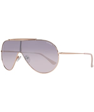 Guess Shield Womenss Rose Gold Silver Mirrored GF0370  Sunglasses are a fashionable shield frame shape, exuding a sense of timeless elegance. The frame is crafted from high-quality metal, known for its durability and lightweight feel, ensuring long-lasting comfort throughout the day.