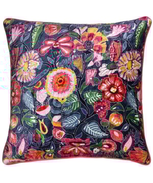 Indulgent with a beautiful jewel-like quality, it's ideal for a magpie collector of all things eye-catching! The Glorine cushion features a collage of vibrant florals standing out against a dark viscose-cotton velvet background. With a 100% cotton reverse, this design is ideal for those who enjoy making a statement in their home.