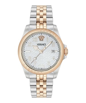 Dit Versace Anteo Analoge Herenhorloge is het perfecte tijdsmeetinstrument om te dragen of cadeau te geven. De multicolour 41 mm ronde kast, gecombineerd met de comfortabele gouden RVS horlogeband, zorgt ervoor dat u van dit prachtige horloge kunt genieten zonder enige compromis. Aangedreven door een hoogwaardig quartz-werk en waterbestendig tot 5 bar, blijft uw horloge blijven tikken. Dit hoogwaardige horloge is een ongelooflijk opvallend herenhorloge. Dit analoge horloge heeft een kalenderfunctie: datum, evenals Swiss Made, lumineuze wijzers en lumineuze cijfers. Hoogwaardige band van 21 cm lengte en 21 mm breed, met een gouden RVS band met een vouwsluiting. Kastdiameter: 41 mm, kastdikte: 10 mm, kastkleur: multicolour en wijzerplaatkleur: zilver.