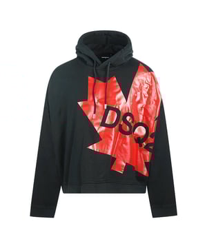 Dsquared2 Groot Maple Leaf-logo Oversized zwarte hoodie. Dsquared2 S74GU0361 S25030 900 Hoodie. 100% katoen, gemaakt in Italië. Groot Maple Leaf-merklogo op de borst. Overmaatse pasvorm. Elastische mouwuiteinden en tailleband