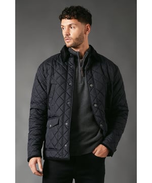 Diamond quilted pattern for a classic, textured look
        Corduroy collar adds a touch of sophistication
        Front button closure for easy wear
        Practical side pockets for essentials
        Versatile design suitable for various casual occasions
    
    This Maine Cord Collar Diamond Quilted Jacket combines timeless style with practical functionality. The distinctive diamond quilting not only adds visual interest but also provides insulation for cooler days. The corduroy collar introduces a refined element, setting this jacket apart from standard outerwear. Style it effortlessly with dark trousers and a jumper for a polished casual look, perfect for weekend outings or laid-back social gatherings. The jacket's versatility shines through its ability to complement both smart and relaxed ensembles. Whether you're heading to a family lunch or a casual meet-up with friends, this jacket will keep you looking sharp and feeling comfortable. Its adaptable nature makes it an ideal choice for the unpredictable British weather, offering a stylish layer that can be easily added or removed as needed.