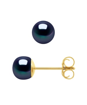 Ohrringe aus echten Süßwasser-Zuchtperlen Knopf 5-6 mm - Schwarze Farbe Tahitian Style Push-System Gold 375 - Unser Schmuck wird in Frankreich hergestellt und wird in einer Geschenkbox mit einem Echtheitszertifikat und internationaler Garantie geliefert