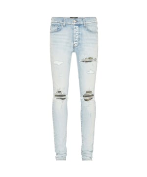 Experience the ultimate in modern design with our Jeans. Elevate your style game with these innovative jeans that are sure to turn heads and make a statement. Perfect for fashion-forward individuals looking to stand out from the crowd and make a lasting impression!, Skinny Fit, 92% Cotton, 6% Elastomultiester, 2% Elastane, Amiri Blue Jeans, Brand Embossed Black Amiri Badge, Blue Jeans