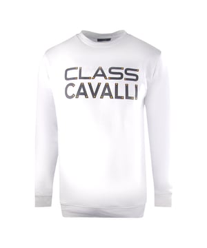 Wees jaloers op het publiek in deze witte trui met Cavalli Class Print-logo. Pronk met uw liefde voor stijl en mode met het opvallende logo. Laat jezelf opvallen met dit stijlvolle kledingstuk. Elastische kraag, mouwuiteinden en taille, Cavalli Class wit sweatshirt 60% katoen 40% polyester Normale pasvorm, valt normaal op maat Stijlcode: SXT68C CF052 00053
