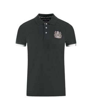 Aquascutum Branded Collar Black Polo Shirt. This Aquascutum Brand Logo Polo Shirt is the perfect combination of fashion and function. Its Black hue and brand logo add a distinct touch of modern style to any outfit. Look your best while staying comfortable in this must-have piece.. Embroidered Aldis Branding on The Left Chest, Tipped Sleeves, Aquascutum Branded Collar Black Polo Shirt. 100% Cotton, Regular Fit, Fits True To Size, Button Closure, Union Jack Logo. British Flag Badge On Left Sleeve, Printed Brand Name On Collar When Turned Up, Short Sleeve. Style Code: P00223 99