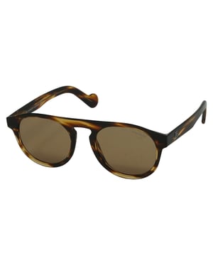 Moncler Round unisex donkerbruine ml0073 ml0073 zijn een gewaagde stijl met afgeronde lenzen, een sleutelgatbrug en een dik acetaatframe dat het Moncler -logo op de tempels toont.