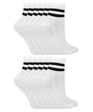 Op zoek naar een betaalbaar, stijlvol paar enkelsokken die perfect zijn voor sporten en hardlopen? Zoek niet verder dan de dames gestreepte enkelsokken van Sock Snob! Gemaakt met katoenrijke vezels, ze zullen ervoor zorgen dat je voeten de hele dag zacht en comfortabel blijven, of het nu een normale werkdag is of een dag vol oefening en activiteit, ze houden je comfortabel. Deze sokken zijn ideaal voor sporten en hardlopen, dus als je op zoek bent naar een paar sokken voor bij je volgende trainingssessie of joggen in het park, dan zijn deze zijn het! Ze zijn verkrijgbaar in zwart of wit, zodat je ze naadloos kunt matchen met je garderobe. Verkrijgbaar in 12 paar per verpakking, ze zijn niet alleen comfortabel, maar bieden ook veel waar voor je geld. enkellengte betekent dat je ze kunt dragen zonder dat je je zorgen hoeft te maken dat ze in je schoenen vallen. Deze sokken worden geleverd in 12 paar per verpakking en zijn one size dames 37-42 EU. Ze zijn gemaakt van: 62% katoen, 36% polyester, 2% elastaan ​​en zijn verkrijgbaar in zwart of wit. Ze zijn veilig machinewasbaar.