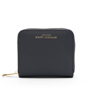 Reißverschluss-Münzbeutel - Münzfach mit Reißverschluss und Innenfächer für Karten - Innenfutter aus Stoff - Logo von ATELIERS SAINT GERMAIN - Genarbtes Leder-Finish