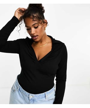 Tops by ASOS Curve A silhouette serve Spread collar V-neck Long sleeves Bodycon fitSold By: Asos