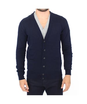 Brand: ERMANNO SCERVINO
  Color: Blue
  Style: Cardigan Sweater
  Material: Wool blend
  Logo detailing
  100% authentic with tags
  Perfect addition to any gentlemans wardrobe