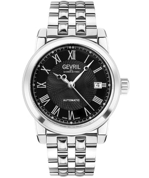 Gevril 2570 Men's Madison Swiss Automatic Watch
Gevril Men's Swiss Automatic from the Madison Collection
39mm Round 316L Stainless Steel Case Black Dial with Exhibition Case Back
Date at 3 o'clock-Limited Edition
Screw Down Crown
316L Stainless Steel bracelet With Deployment Buckle
Anti-reflective Sapphire Crystal
Water Resistant to 50 Meters/5ATM
Swiss Automatic, SW220 Movement.