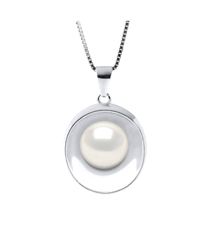 Necklace - Freshwater Pearl button 9-10 mm - Box Chain Rhodium 925 Thousandth - Length: 42 cm - Delivered in a case with a certificate of authenticity and an international guarantee - All our jewels are made in France.