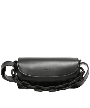 This Lyra barrel crossbody bag is made with durable PU unlined faux leather. With an adjustable crossbody strap and a magnetic close fastening. It is finished off with a stylish chain detail across the front of the bag.