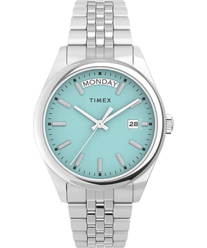 This Timex Legacy Analogue Watch for Women is the perfect timepiece to wear or to gift. It's Silver 36 mm Round case combined with the comfortable Silver Stainless steel watch band will ensure you enjoy this stunning timepiece without any compromise. Operated by a high quality Quartz movement and water resistant to 5 bars, your watch will keep ticking. This Elegant and practical watch is perfect for all occasions. It’s a great gift for your relatives and friends -The Analogue watch has a calendar function: Day-Date and Luminous Hands High quality 19 cm length and 17 mm width Silver Stainless steel strap with a Fold over with push button clasp Case diameter: 36 mm,case thickness: 10 mm, case colour: Silver and dial colour: Blue