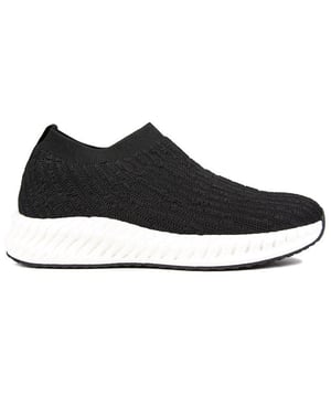 Black Caprice 24702 Pull-on Sock Style Trainers With Soft Knit Textile Upper, Elasticated Cuff, And Branded Heel Tab. These Comfortable Sneakers Have A Textile Lining, Textured Foam Outsole And Black Rubber Sole.
