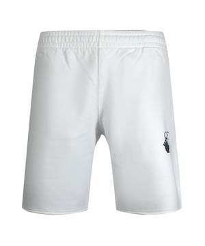 Verhoog je stijl met de witte joggingshort. Deze comfortabele gebroken witte witte short biedt een strakke en veelzijdige look, perfect voor elke gelegenheid. Of je nu naar de sportschool gaat of boodschappen doet, deze shorts bieden zowel stijl als functionaliteit. Upgrade vandaag nog je garderobe!, 100% katoen, elastische tailleband. Witte short, pijl-design, streetwear