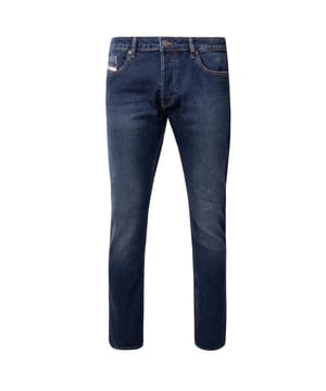 Diesel Blue Denim Pants , Button Fly, Button Fasten, 99% Cotton, 1% Elastane Stretch Denim , Slim Fit, Tapered Leg, Dark Blue Style, Branded Coin Pocket, Diesel Branded Badge