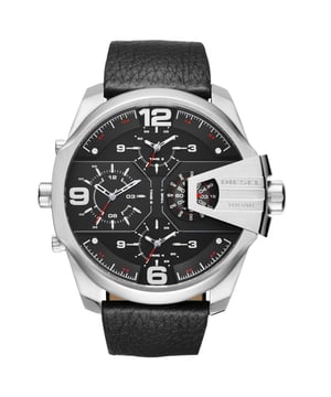 Diesel Mens Uber Chief Silver Leather Watch. Brown Leather Strap. Water Resistant, 1 Year Warranty. Comes With Diesel Smart Display Case with Inner Cushion & User Manual. DZ7376. Case Material Stainless Steel