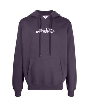 Blijf warm en stijlvol met deze Off-White Hoodie. Deze hoodie heeft een eigentijds ontwerp en het iconische logo en zal zeker een gespreksstarter zijn. Pronk met je unieke stijl!., Paint Arrow-ontwerp, verstelbare capuchon met trekkoord, grote kangoeroezak aan de voorkant, slim fit, 100% katoen, gemaakt in Portugal, streetwear, paarse hoodie, trui met capuchon