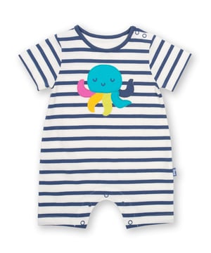 This colourful octopus romper is so comfy and versatile, it is the perfect choice for little crawlers, walkers and wrigglers! Made in organic cotton single jersey with a navy blue and cream stripe and adorable octopus appliqué front and centre. Match with the sea bubbas hat for the cutest style this season.