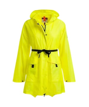 Blijf warm en stijlvol in de Parajumpers Yellow Coat. Deze luxe damesjas is gemaakt van stof die beschermt tegen de elementen. Geef stijl niet op voor comfort - maak een statement!, Materiaal: 100% polyester, gele jas, lange mouwen, merklogo op de linkermouw, ritssluiting, normale pasvorm, gele regenjas