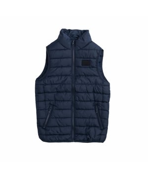 Jongens Jack and Jones Wing Body Warmer Gilet in marineblauw.- Opstaande kraag.- Mouwloos.- Volledige ritssluiting.- Ritszakken.- Elastische taille.- 100% Polyester.- Ref: 12196693A