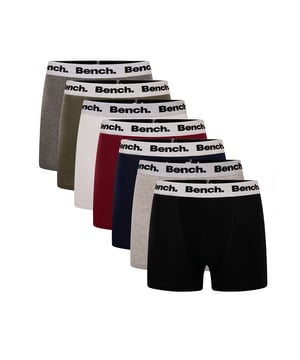 Update the wardrobe essentials with the assorted 7-pack 'Marcos' boxers from Bench. Made from cotton blend fabric for all-day comfortable wear, they feature repeat logo, elasticated waistband. This set includes seven sold colours. Other colours available.