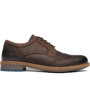 Mens brown Hush Puppies jayden shoes, manufactured with leather and a rubber sole. Featuring: padded heel collar, cleated sole, comfort insock, waxed laces and cushioned insock.
