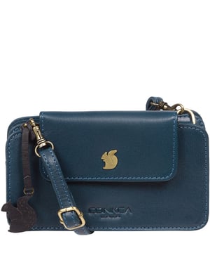 The 'Little Wonder' cross body clutch bag from Conkca London is handcrafted from multi-toned leather for a beautiful finish. A magnetic press-stud secured cover opens to reveal a compartment ideal for a smartphone. A zip-over top opens to reveal a second compartment that is perfect for your essential items and has three handy card slots. Lined with natural and untreated 100% cotton. It comes with an adjustable leather strap with a maximum drop length of 68cm, which is removable, converting the bag into a clutch bag. Adorned with the inimitable Conkca squirrel charm and Conkca logos.