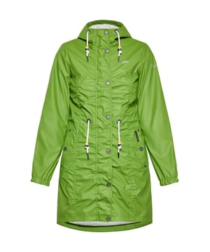 Accentueer je outdoorstijl met deze stijlvolle effen regenjas, ontworpen voor de moderne vrouw. Het heeft een normale pasvorm, een ritssluiting met drukknoopsluiting en een capuchon met trekkoord voor veelzijdigheid. De gedrapeerde jas wordt aangevuld met klepzakken en gelaste naden. Gemaakt van waterdicht materiaal (3000 mm), zorgt het voor duurzaamheid en functionaliteit onder alle weersomstandigheden.  Mackintosh