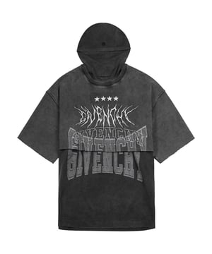 Introducing the Givenchy Grey T Shirt - the perfect addition to your wardrobe! This tee offers a comfortable and stylish option for any casual occasion. Its oversized fit is both trendy and flattering, making it a must-have piece for fashion-forward individuals. Elevate your style with Givenchy!, Givenchy Branding, Overlapped Hoodie/Tee Design, Crew Neck Tee With Additional Hood, Logo On Front and Back, 100% Cotton, Streetwear, Stars Around Neck, Grey Tee