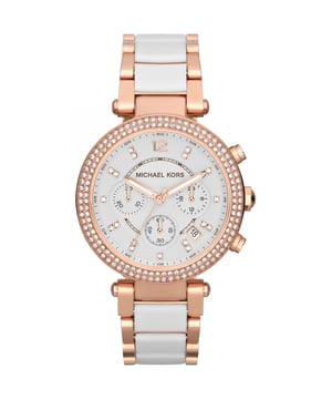 Shop voor Michael Kors Parker MK5774 Chronograaf. We houden van de eenvoudige look van dit armbandhorloge. Kast: Roségoud PVD/Roestvrij staal. Band: Roségoud PVD/Roestvrij Staal. Geslacht: Dames