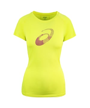 Asics Motion Dry Graphic Top Short Sleeve Yellow Womens Running Top 121644 0393