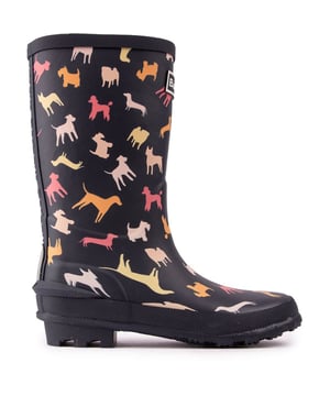 Las botas de agua Barbour Shield Wellington para bebés son unas botas de agua fabulosas y prácticas con un lindo estampado de perros. una apariencia divertida y el logo de Barbour en el frente. Estas botas de goma impermeables son perfectas para esos días lluviosos. o como parte divertida de un conjunto.