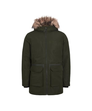 Con la parka de Jack & Jones estarás perfectamente equipado para los días de invierno. Esta parka te protege del viento y de las inclemencias del tiempo, ya que es repelente al agua y tiene una capucha desmontable con piel sintética. Te mantiene bien abrigado, ya que está confeccionada con un tejido grueso y forrada con falso plumón. Te da un aspecto moderno, ya que tiene mangas largas clásicas y puños de tormenta que garantizan un ajuste ceñido. Ofrece mucho espacio de almacenamiento, ya que tiene bolsillos laterales con cremallera, un bolsillo interior y dos bolsillos adicionales. Se cierra bien, ya que tiene una cremallera entera con puños de canalé. Es cómoda de llevar, ya que está confeccionada con materiales de alta calidad. La parka Jack & Jones es una parka elegante y funcional que combina con cualquier conjunto.