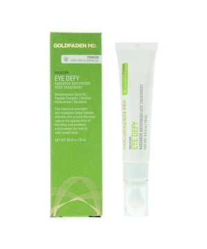 Goldfaden MD Eye Defy Radiance Restoring Eye Treatment revitalizes your under-eye area with a deeply moisturizing formula. This luxurious cream improves skin health, resilience, and vibrancy. Enriched with nourishing ingredients to restore hydration, enhance elasticity, and leave the delicate eye area looking refreshed and radiant.