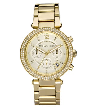 EAN 4048803954829. Richt je aandacht op dit chique Michael Kors Parker Gold Tone Chronograaf Dameshorloge. Een strak en verfijnd uurwerk voor de elegante dame.