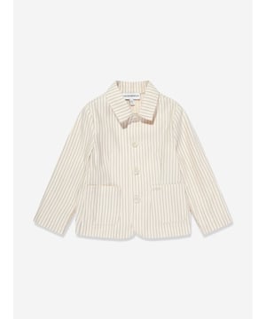 Presenting the luxurious Baby Boys Striped Linen Jacket in Ivory from the revered design house, Emporio Armani. Ideal for the celebratory occasion of Eid. Key features are: Sophisticated Design: The elegant striped pattern exemplifies class, making your little boy the cynosure of the occasion. Lavish Comfort: Crafted from fine-grade linen, it ensures your child experiences absolute comfort all day long. Couture Wardrobe Update: This stylish linen jacket is poised to revamp your Baby Boy's wardrobe, adding a unique touch of Emporio Armani's signature style. Let your little one bask in the limelight this Eid!
