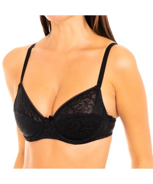 Vrouwelijke Dim BH
 Zwarte kleur
 Cups met ringen.
 Elastische en verstelbare bandjes.
 Achtersluiting met beugels met drie standen.
 Kanten cups
 Naden in toon zichtbaar.

 Samenstelling:
 -77% Polyamide - 23% Elastaan

 Onderhoud:
 - Handwas.
 - Niet bleken.
 - Niet in de droger.
 - Niet strijken.
 - Niet chemisch reinigen.

 Samenstelling: 77% Polyimide, 23% Elastaan
 Onderhoud:
Handwas.
 - Geen bleekmiddel gebruiken.
 - Niet in de droger.
 - Niet strijken.
 - Niet chemisch reinigen.
 - Niet strijken.
 - Niet chemisch reinigen.
