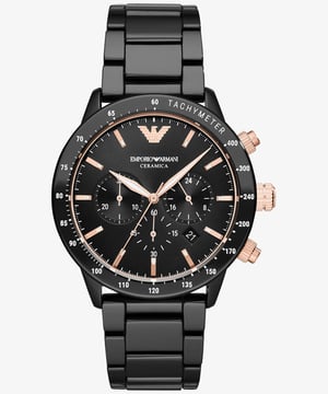 This Emporio Armani Mario Chronograph Watch for Men is the perfect timepiece to wear or to gift. It's Black 43 mm Round case combined with the comfortable Black Stainless steel watch band will ensure you enjoy this stunning timepiece without any compromise. Operated by a high quality Quartz movement and water resistant to 3 bars, your watch will keep ticking. This Elegant and practical watch is perfect for all occasions. It’s a great gift for your relatives and friends -The watch has a calendar function: Date, Stop Watch, 24-hour Display, Luminous Hands, Tachymeter High quality 21 cm length and 22 mm width Black Stainless steel strap with a Deployment clasp Case diameter: 43 mm,case thickness: 11 mm, case colour: Black and dial colour: Black