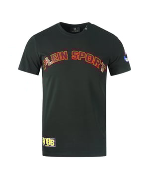 Plein Sport Multi Colour Logos Black T-Shirt. Introducing the Plein Sport Mutli Logo Black T-Shirt! Crafted in the highest quality Italian fabrics, this statement shirt will make you stand out in style. Its intricate logo design lifts the classic black color into something truly special. Wear this ultra-comfortably T-Shirt and be ready to rock any occasion!. Stretch Fit 95% Cotton, 5% Elastane, Plein Sport Black Tee. Made In Italy. Plein Branded Badges. Style Code: TIPS117IT 99