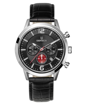 Diese Orphelia Tempo Chronographenuhr für Herren ist die perfekte Uhr zum Tragen oder Verschenken. Das silberne runde 43-mm-Gehäuse in Kombination mit dem bequemen schwarzen Lederarmband sorgt dafür, dass Sie diese atemberaubende Uhr ohne Kompromisse genießen können. Ihre Uhr wird von einem hochwertigen Quarzwerk angetrieben und ist bis 5 Bar wasserdicht, sodass sie immer weiter tickt. TOLLES DESIGN: Die Orphelia Tempo Chronographenuhr mit einem japanischen Miyota-Quarzwerk verfügt über eine Datumsanzeige. Diese Uhr verfügt über eine Stoppuhr, eine 24-Stunden-Anzeige und Leuchtzeiger. Tragen Sie diese speziell gestaltete Uhr täglich mit einem polierten und dennoch funktionalen Finish. PREMIUM-QUALITÄT: Durch die Verwendung hochwertiger Materialien, Glas: Mineralglas, Gehäusematerial: Edelstahl, Armbandmaterial: Krokodilgeprägtes Leder - Wasserdicht: 5 Bar KOMPAKTE GRÖSSE: Gehäusedurchmesser: 43 mm, Höhe: 10 mm, Armband - Länge: 23 cm, Breite: 19 mm. Aufgrund dieser praktischen handlichen Größe ist die Uhr absolut alltagstauglich - Gewicht: 62 g