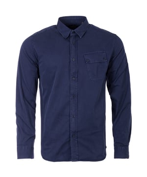 Mens Belstaff Pitch Shirt in navy.- Point collar.- Full button fastening.- Chest pocket.- Buttoned cuffs.- Embroidered-edge Phoenix sleeve patch.- Regular fit.- 100% Cotton.- Ref: 101189DPNVYS