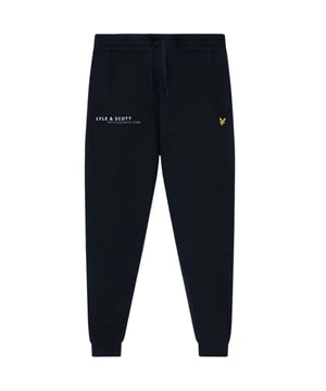 Lyle & Scott marineblauwe broek, 1 achterzak, broek met omslag, tailleband met trekkoord, donkerblauwe joggingbroek, merklogo, stijlcode: ML2004VOT Z99