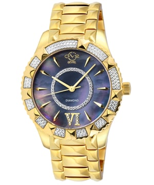 GV2 11715-424 Reloj de cuarzo para mujer con diamantes Venice
Reloj suizo GV2 para mujer con diamantes de la colección Venice
Caja redonda de 39 mm en IP de color dorado amarillo, corona de empuje-tirón
Esfera azul, bisel de corte de diamante, 8 diamantes en los índices 6
Brazalete en IP de color dorado amarillo con hebilla desplegable
Cristal de zafiro antirreflectante
Resistente al agua hasta 50 metros / 5 ATM
Movimiento de cuarzo suizo Ronda 763