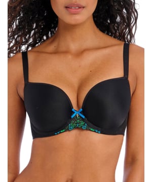 Freya Show-off Moulded Plunge Bra. With a low centre front, moulded cups and rounded silhouette. Embroidered. Product is made of 65% Nylon/Polyamide, 3% Elastane, 32% Polyester and is recommended hand-wash only.