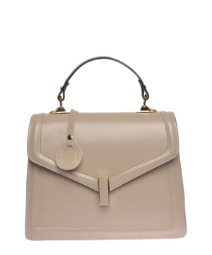 Bolso de mano  
100% cuero de vaca  
Cierre superior con cremallera  
Cierre frontal con hebilla de metal  
Bolsillo interno con cremallera  
Dimensiones: 21x26x8 cm  
Asa: 22 cm  
Correa para el hombro: 120 cm ajustable  